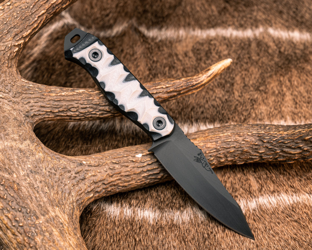 Field Knife Jr- Black/White G10, Armor Black Cerakote, Allen Bolts, Textured Grip