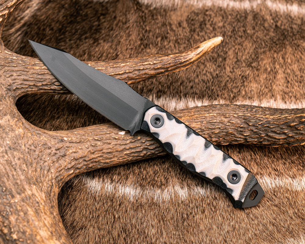 Field Knife Jr- Black/White G10, Armor Black Cerakote, Allen Bolts, Textured Grip