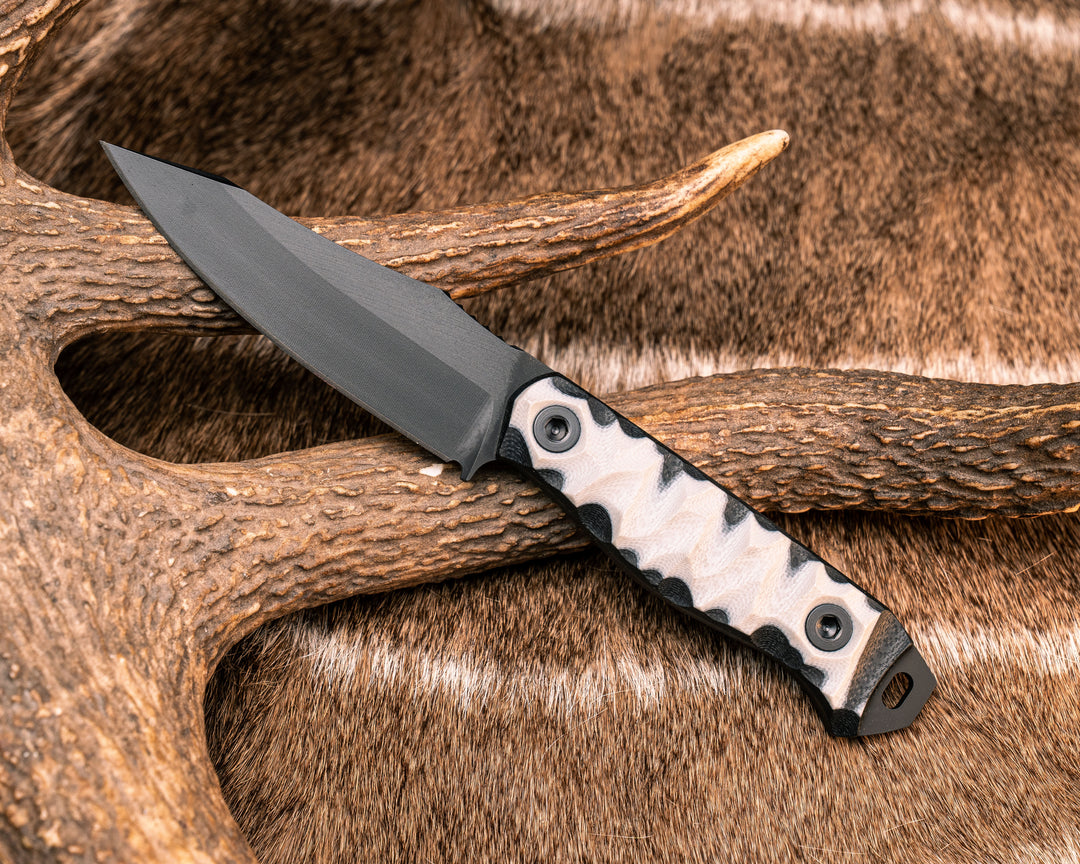 Field Knife Jr- Black/White G10, Armor Black Cerakote, Allen Bolts, Textured Grip