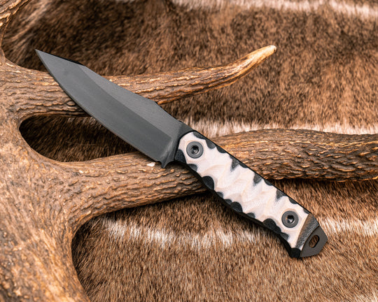 Field Knife Jr- Black/White G10, Armor Black Cerakote, Allen Bolts, Textured Grip