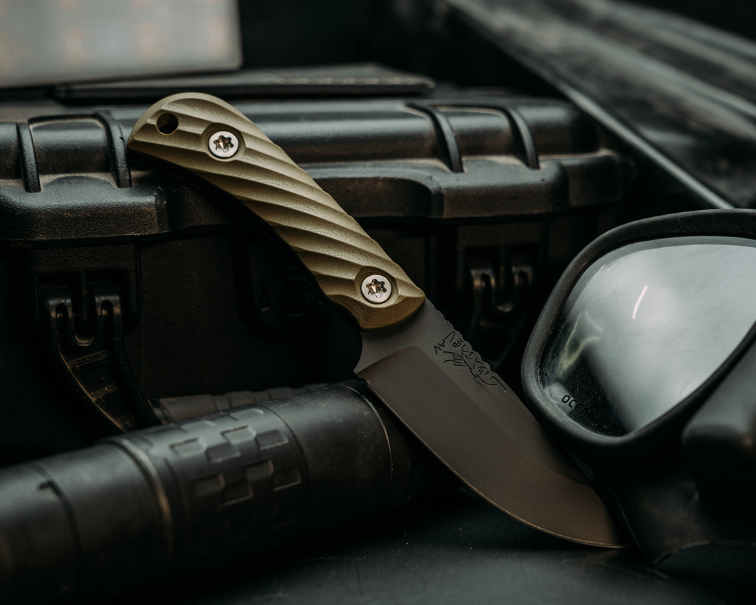 Cav Jr- OD Green G10, Armor Black Cerakote, Ti Torx Bolts, Reticulated Grip