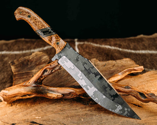 American Bowie- Black Ash, Black G10, Desert Tan G10 w/ Brass Pin Striping, Black w/ Gold Web Tru Stone Split, Mosaic Pins, Textured Grip.