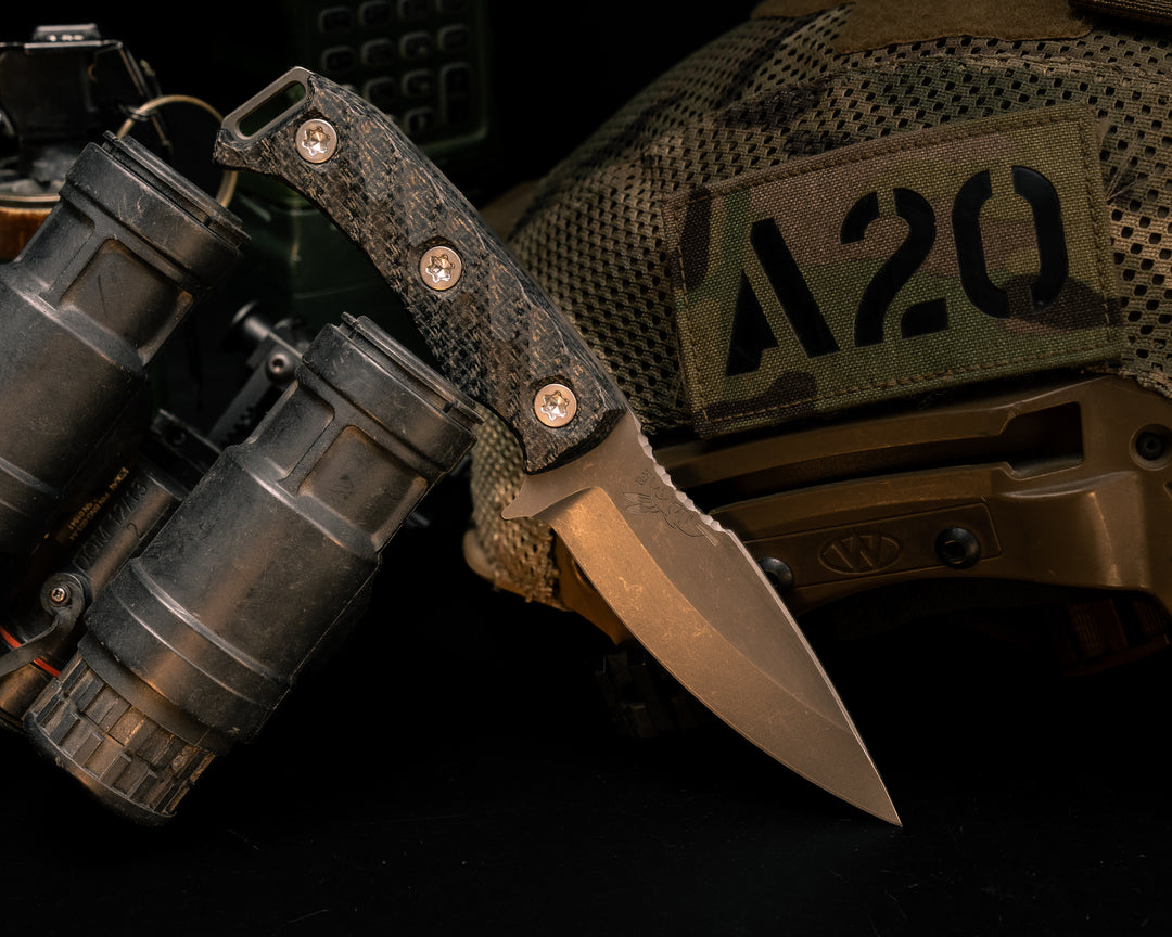 Ishi- Black Burlap Micarta, Ti Torx Bolts, Textured Grip