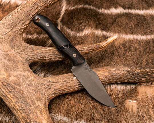 Modified Feather Light - African Blackwood, Black with Copper Web Tru-stone Split, Ebony Wood, Mosaic Pins, Copper Lanyard Pin, Smooth Grip