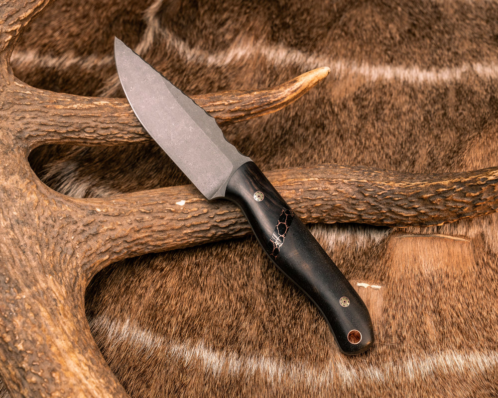 Modified Feather Light - African Blackwood, Black with Copper Web Tru-stone Split, Ebony Wood, Mosaic Pins, Copper Lanyard Pin, Smooth Grip