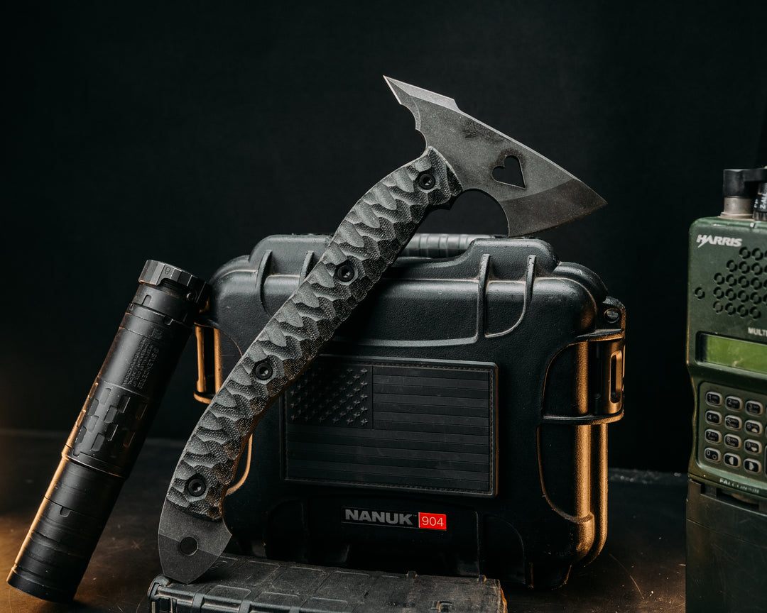 Bleeding Heart Hawk - Black Canvas Micarta, Heart Cutout, Allen Bolts, Textured Grip