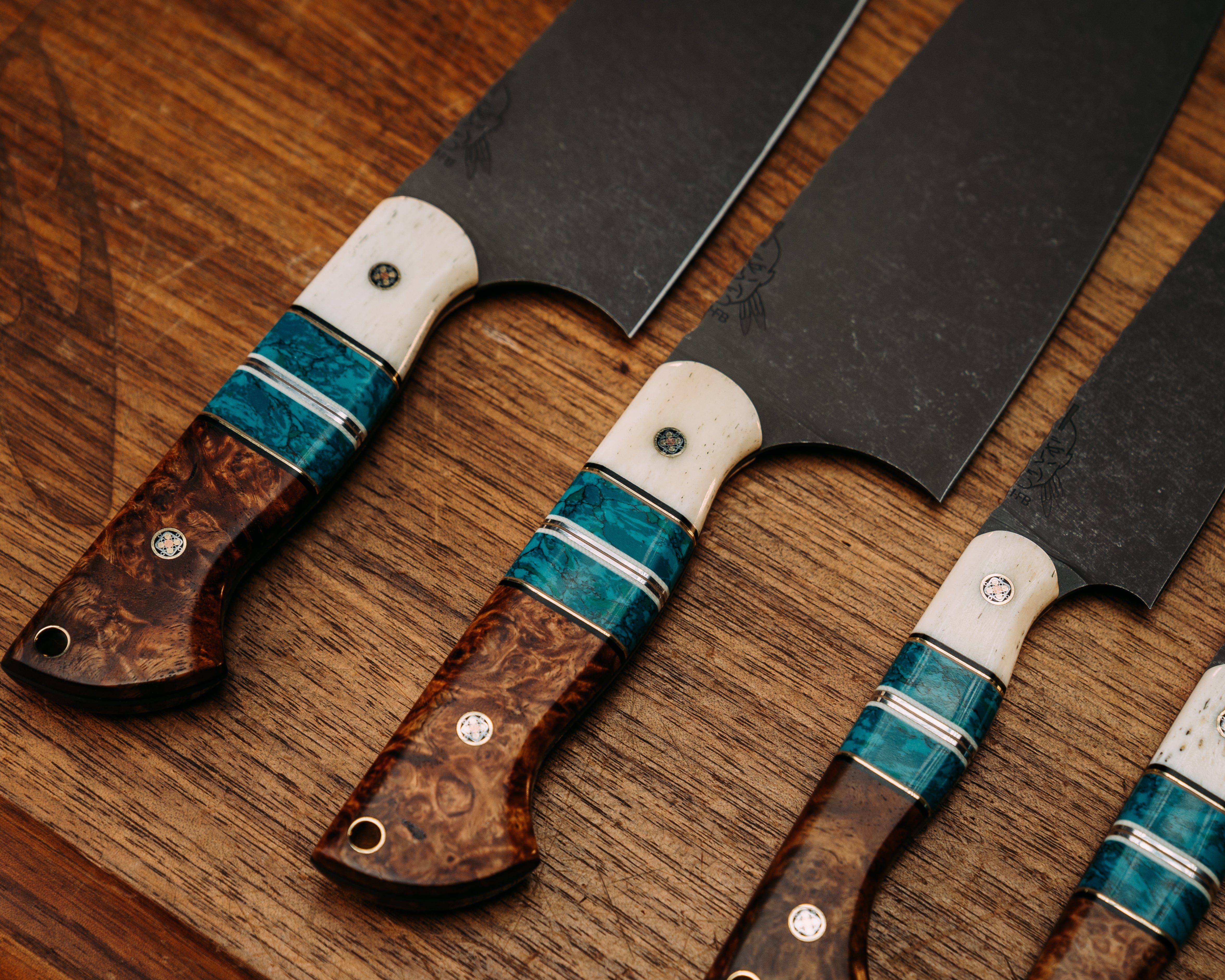 Chef Set - Giraffe Bone, Black & White G10 w/ Brass & Aluminum Pin