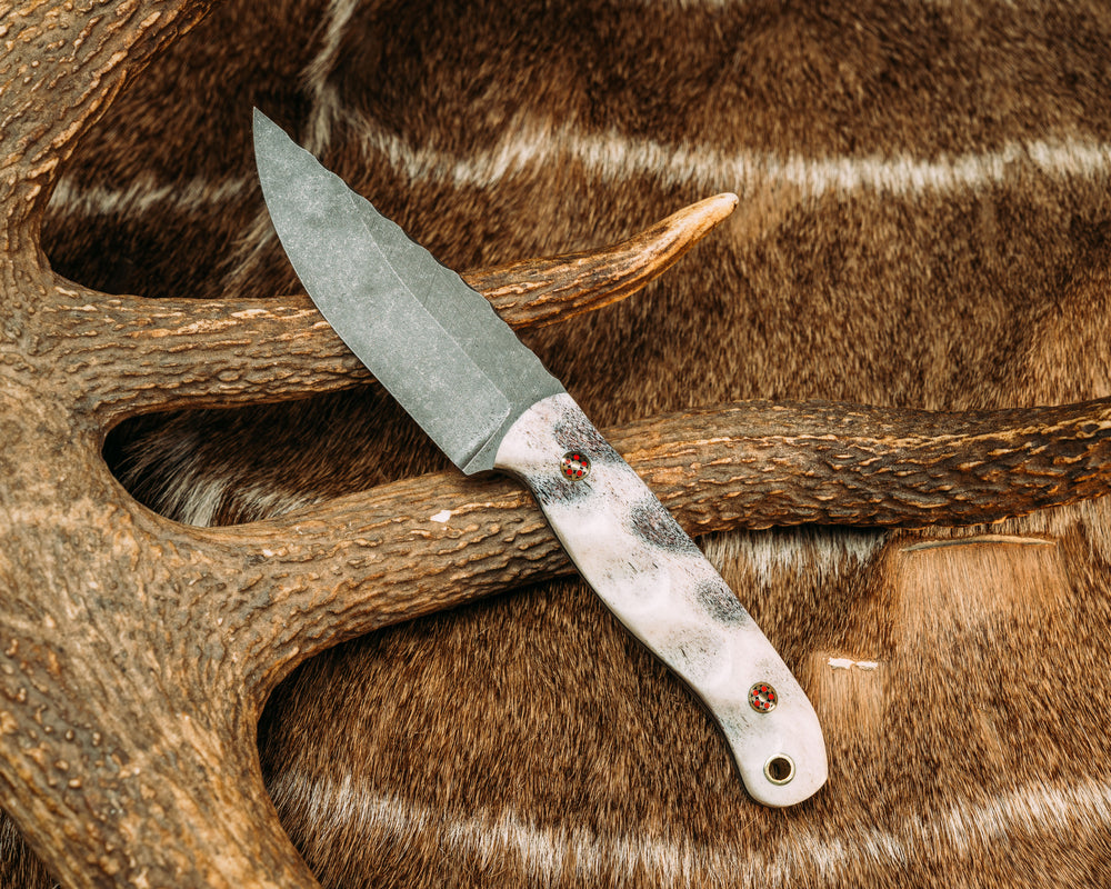 Feather Light- CO Elk Antler, Mosaic Pins, Brass Lanyard Pin, Textured Grip