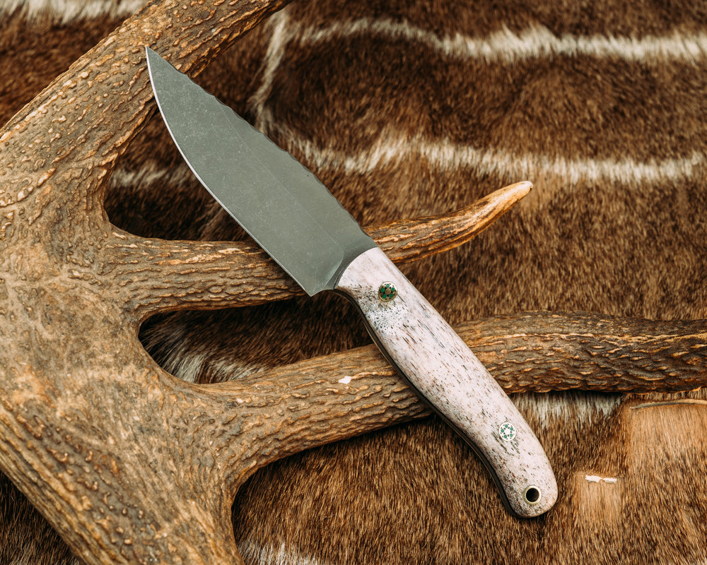 Crow Scalper- CO Elk Antler, Mosaic Pins, Brass Lanyard Pin, Smooth Grip