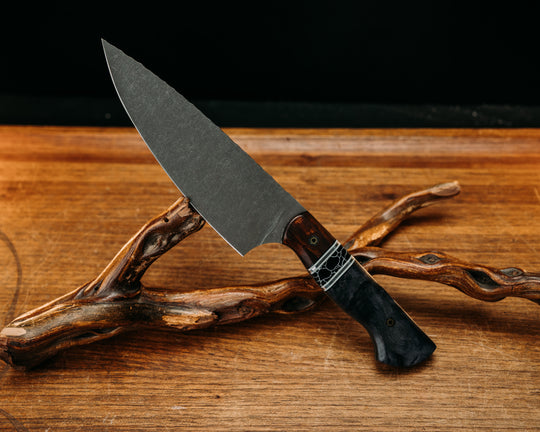 Chef Jr - Desert Ironwood, Black & White G10 with Aluminum Pin Striping, Black w/ White Web True Stone Split, Dyed Maple, Mosaic Pins, Smooth Grip.