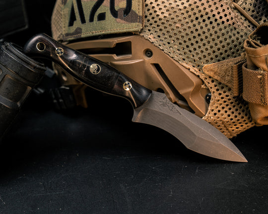 Extremis MK1- African Blackwood, Bison Horn Split, Mosaic Pins, Half Face MosaicPin, Brass Lanyard Pin, Textured Grip