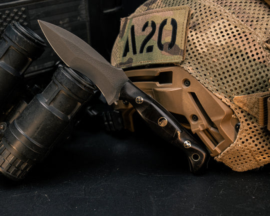 Extremis MK1- African Blackwood, Bison Horn Split, Mosaic Pins, Half Face MosaicPin, Brass Lanyard Pin, Textured Grip