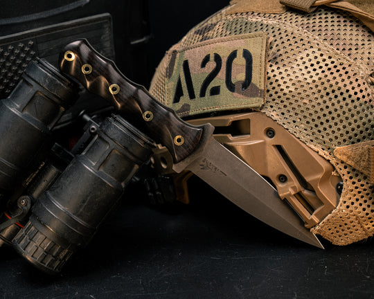 Combat Dagger- African Blackwood, Brass Hollow Pins, Textured Grip