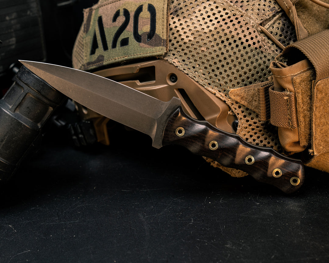 Combat Dagger- African Blackwood, Brass Hollow Pins, Textured Grip