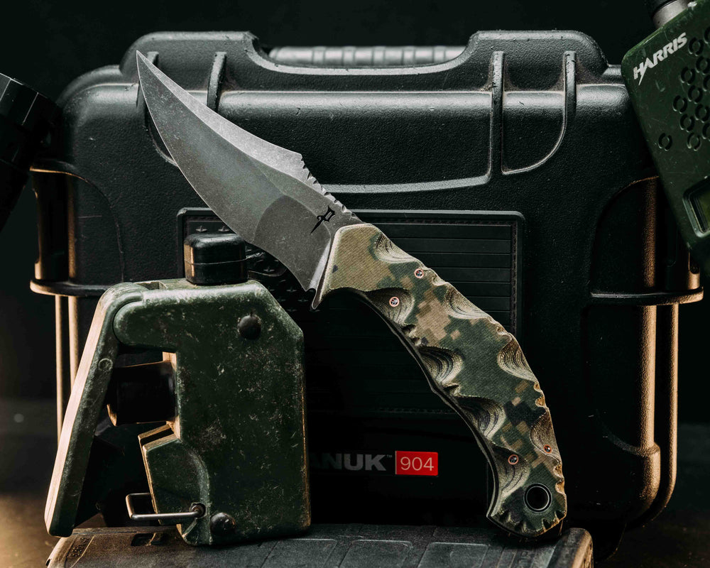 War Pig- HFB X Dire Pacific- Crye Precision AOR 2 Cammie Micarta, Textured Grip