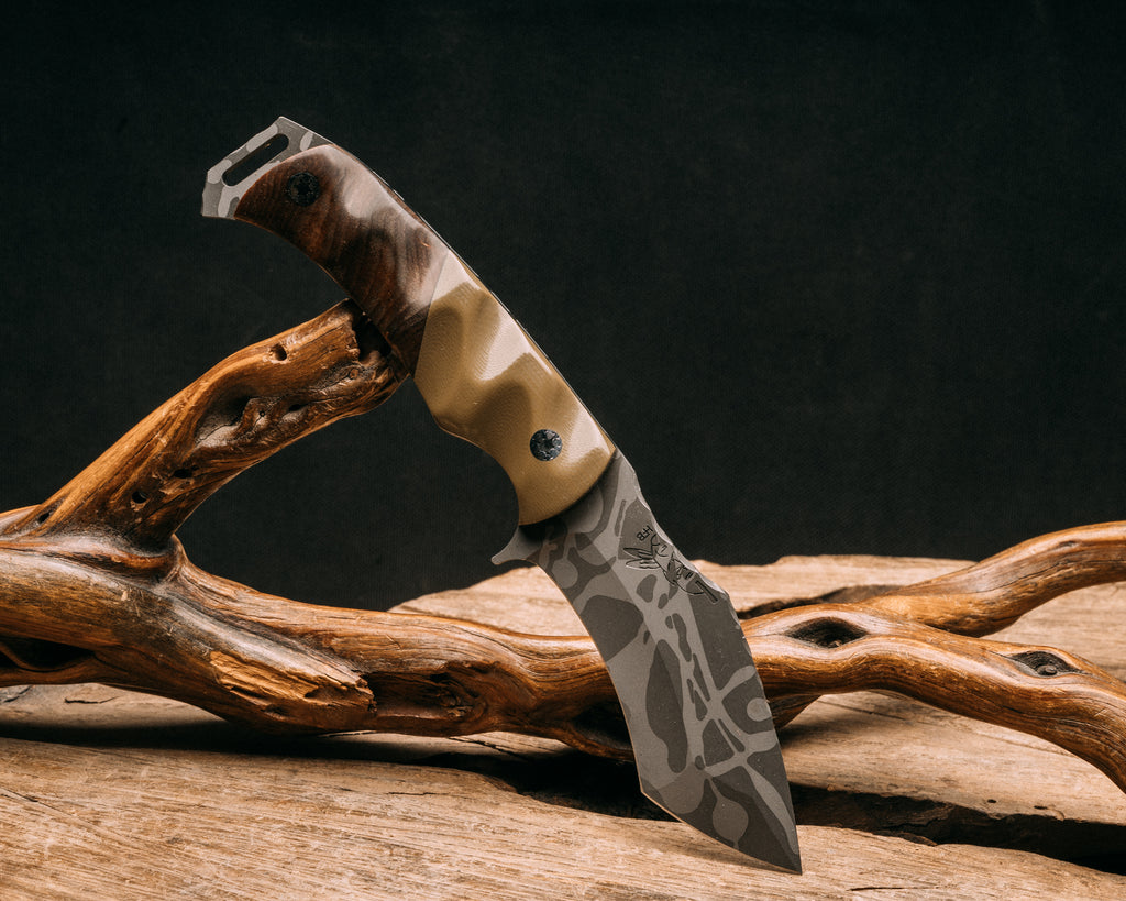 Buteo-OD Green G10, Redwood, mosaic pins, textured grip.