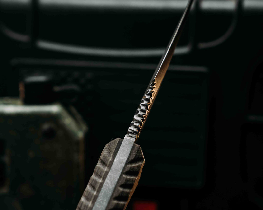 War Pig- HFB X Dire Pacific- Crye Precision AOR 1 Cammie Micarta, Textured Grip
