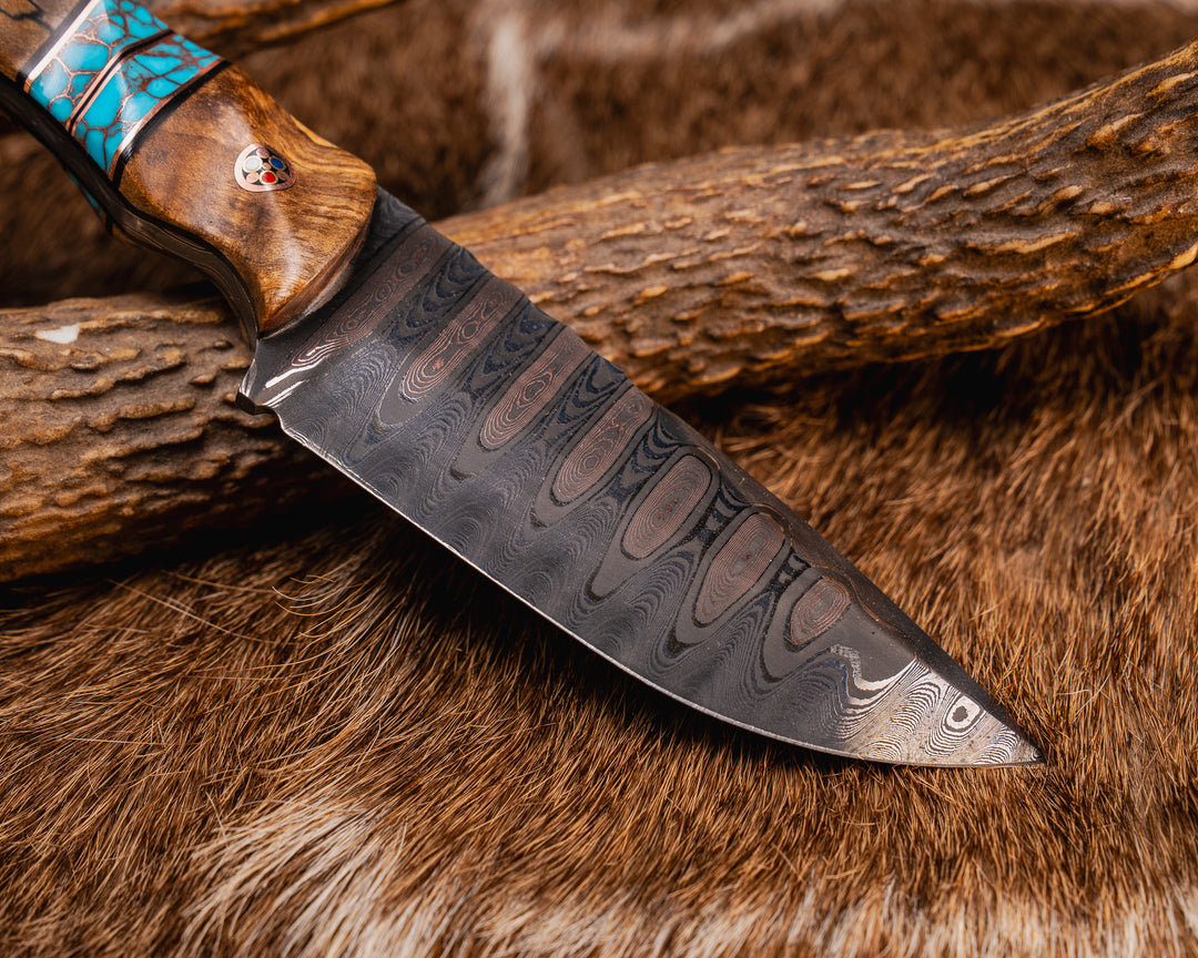 Cav Jr- Baker Forge Ladder Pattern CopperMai- Spalted Maple, Black G10 and Copper Pin Striping, Turquoise with Copper Matrix Tru-stone Split, Spalted Tamarind, Copper Patriot Mosaic Pins, Copper Lanyard Pin, Textured Grip