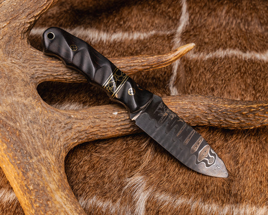 Disaster Jr- Baker Forge Ladder Pattern CopperMai- Bison Horn, Brass and Black G10 Pin Striping, Black with Gold Web Tru-stone Split, African Blackwood, Mosaic Pins, Brass Lanyard Pin, Textured Grip