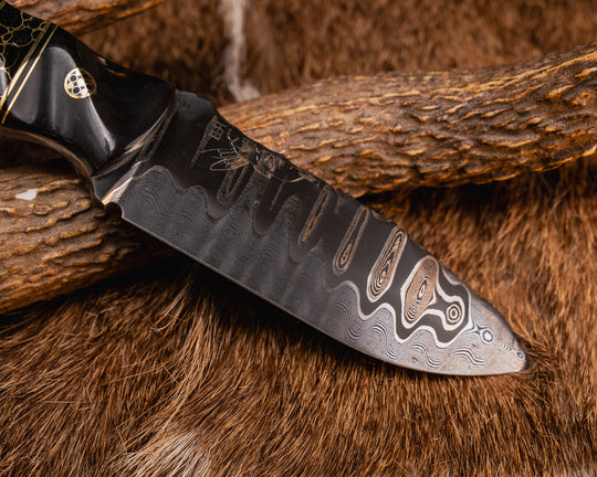 Disaster Jr- Baker Forge Ladder Pattern CopperMai- Bison Horn, Brass and Black G10 Pin Striping, Black with Gold Web Tru-stone Split, African Blackwood, Mosaic Pins, Brass Lanyard Pin, Textured Grip