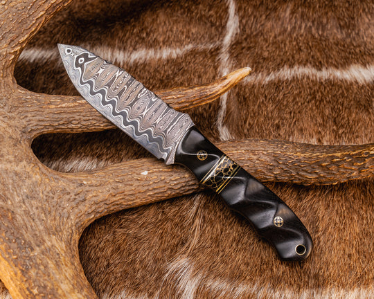 Disaster Jr- Baker Forge Ladder Pattern CopperMai- Bison Horn, Brass and Black G10 Pin Striping, Black with Gold Web Tru-stone Split, African Blackwood, Mosaic Pins, Brass Lanyard Pin, Textured Grip