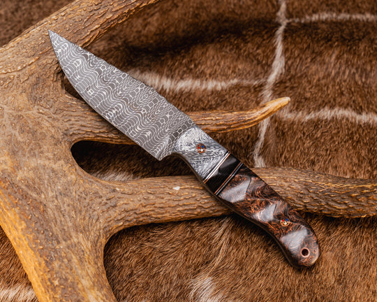 Crow Jr- Vegas Forge Honeycomb Damascus- Silver Carbon, Black G10, Aluminum and Copper Pin Striping, Bison Horn Split, Copper Dark Matter FAT Carbon, Copper Patriot Mosaic Pins, Copper Lanyard Pin, Textured Grip