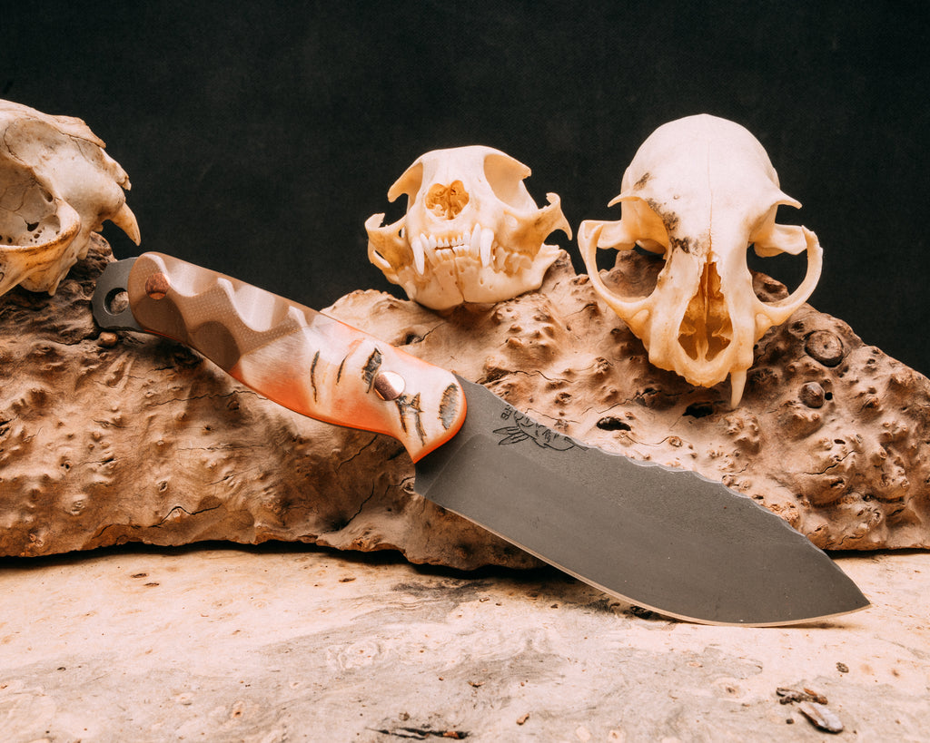 Skinner Jr- Rams horn, coyote G10, orange G10 liner, copper pins, textured grip