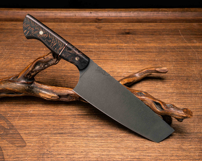 Nakiri- Dyed Redwood, Black G10, Copper and Ruby G10 Split, Dyed Sycamore, Mosaic Pins, Smooth Grip