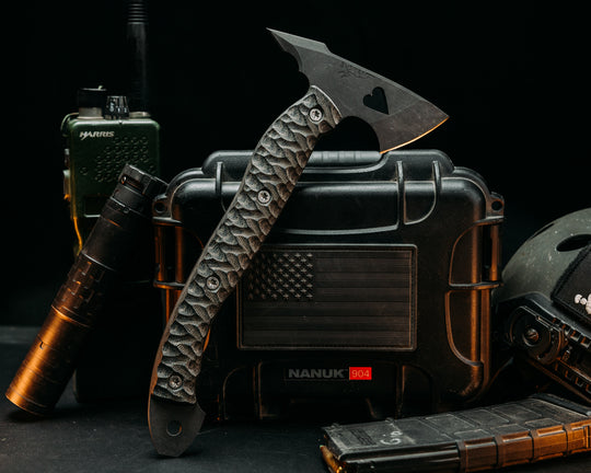 Bleeding Heart Hawk - OD Green & Black Canvas Micarta, Heart Cut Out, Ti Torx Bolts, Chaos Grip