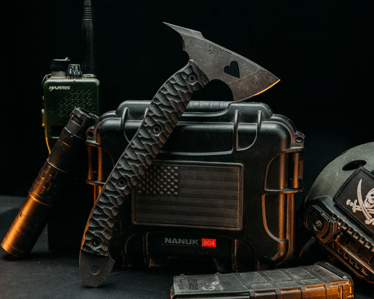 Bleeding Heart Hawk - Black Burlap Micarta, Heart Cut Out, Allen Bolts, Chaos Grip