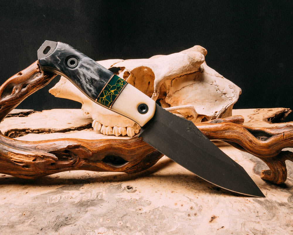 Field knife Camel bone, bronze and black G10 pin striping, Arizona Ja