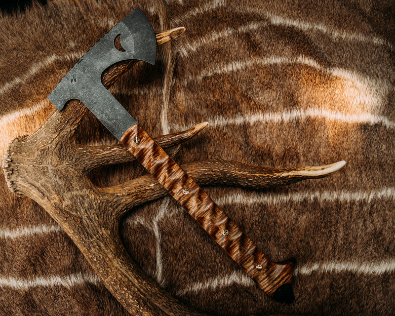 Howler Hawk- Hawaiian Curly Koa, Mosaic Pins, Textured Grip