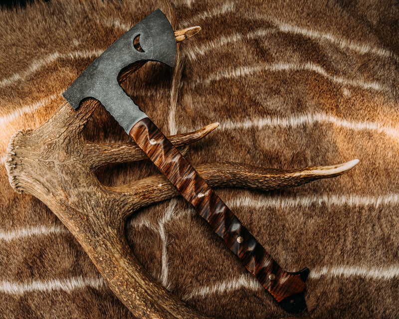 Howler Hawk- Hawaiian Curly Koa, Mosaic Pins, Textured Grip
