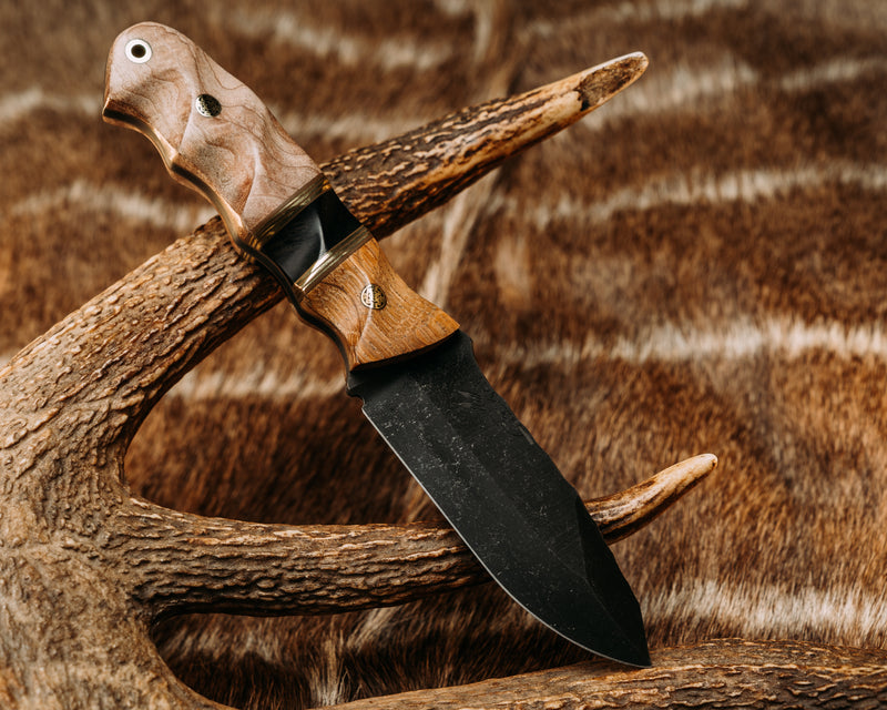 Disaster Jr- White Oak, Coyote G10 and Brass Pin Striping, African Blackwood, Curly Maple, Mosaic Pins, Brass Lanyard Pin, Textured Grip
