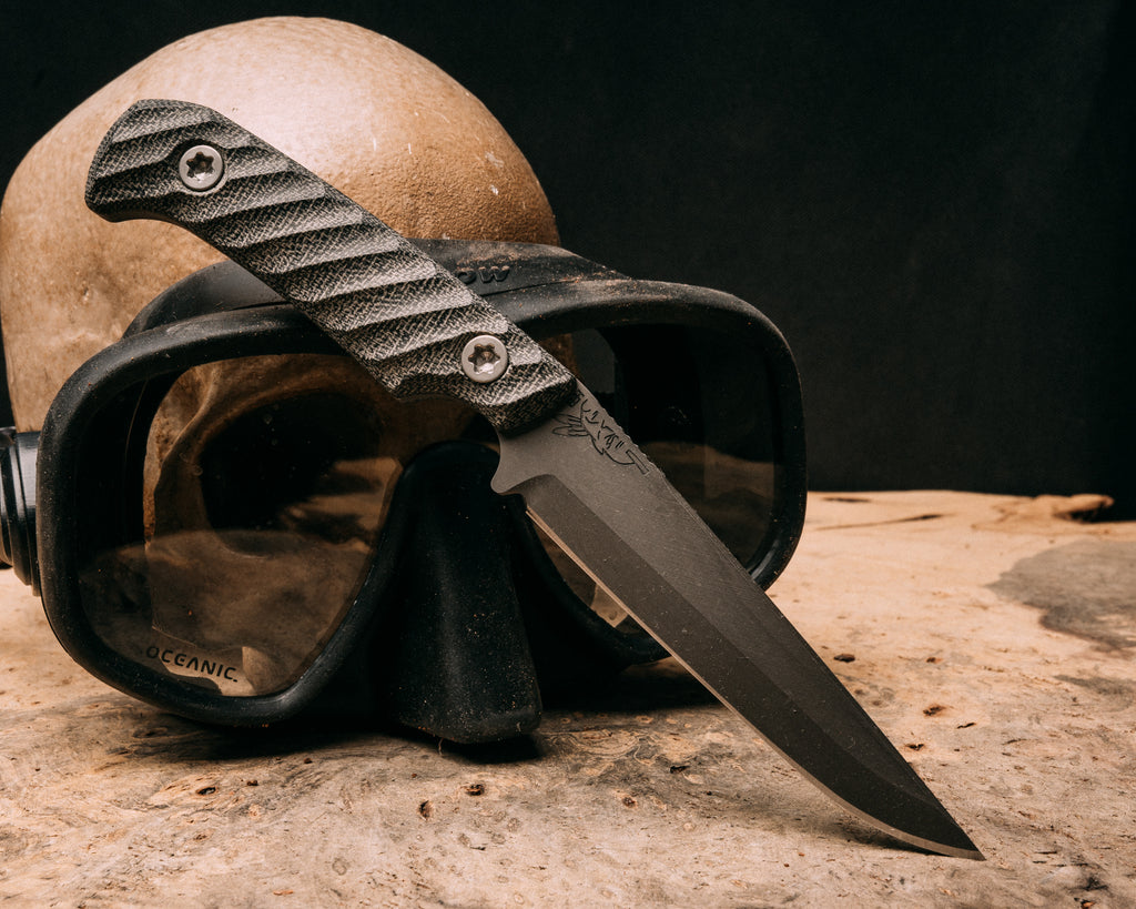 Boogeyman- Black canvas micarta, ti torx bolts, iron grip, closed tang,