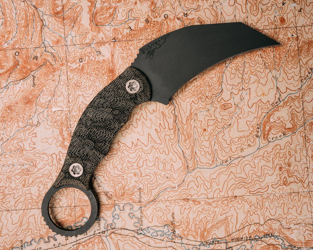 Karambito - Black canvas micarta, Sniper grey cerakote, Ti torx bolts, chaos grip