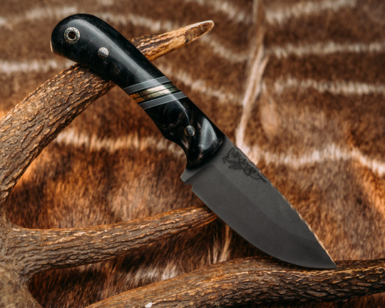 Cavner - Rams Horn, Black G10, White G10, Charcoal G10 and Brass Split, Dyed Redwood, Mosaic Pins, 3/8" Mosaic Lanyard Pin, Contoured Grip
