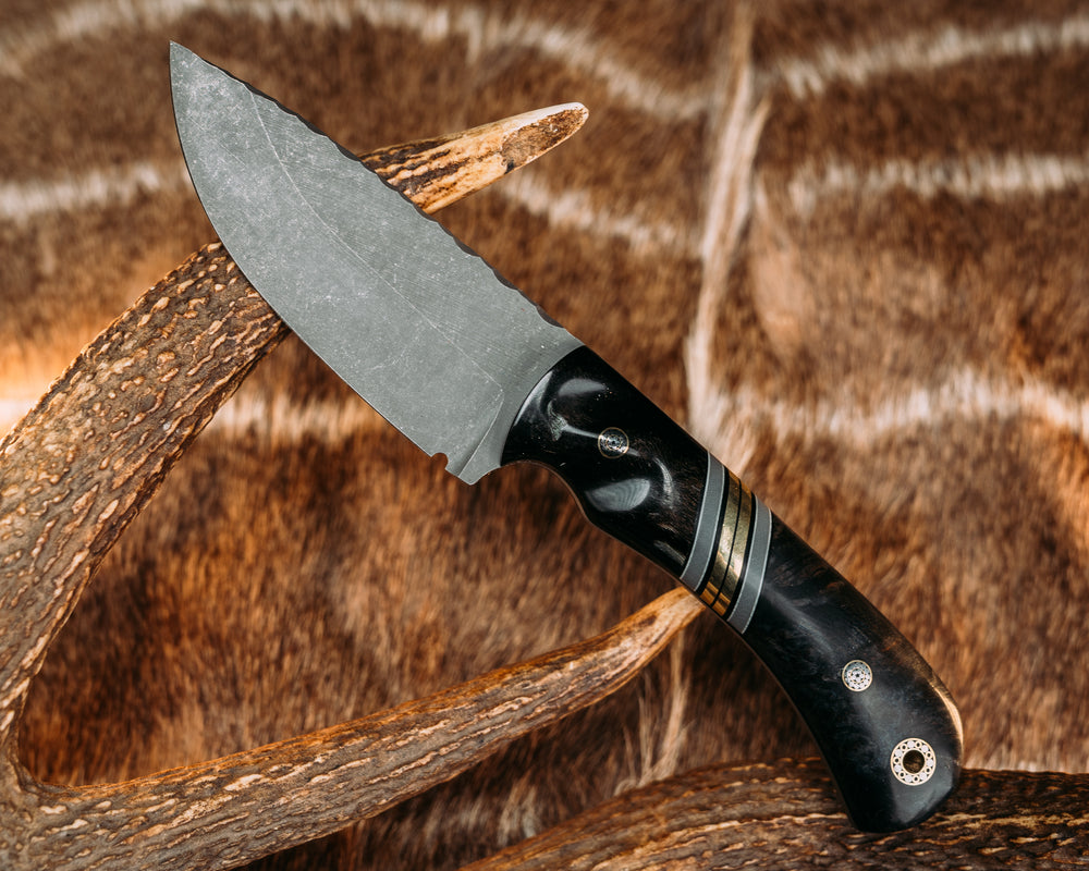 Cavner - Rams Horn, Black G10, White G10, Charcoal G10 and Brass Split, Dyed Redwood, Mosaic Pins, 3/8" Mosaic Lanyard Pin, Contoured Grip
