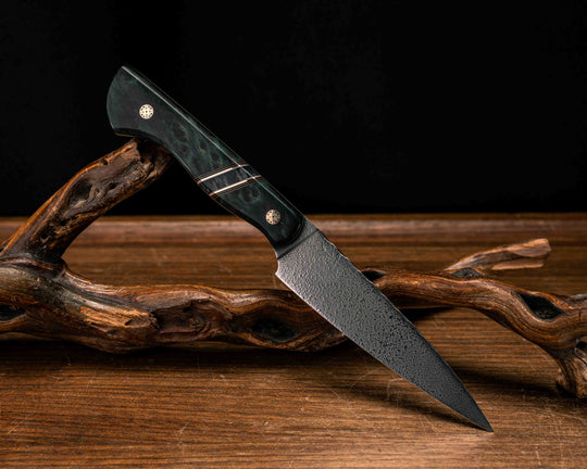 Pairing Knife- Dyed Redwood, OD Green G10, Black G10, Copper and White G10 Pin Striping, Dyed Maple Split, Mosaic Pins, OD Green G10 Liner, Mosaic Pins, Smooth Grip