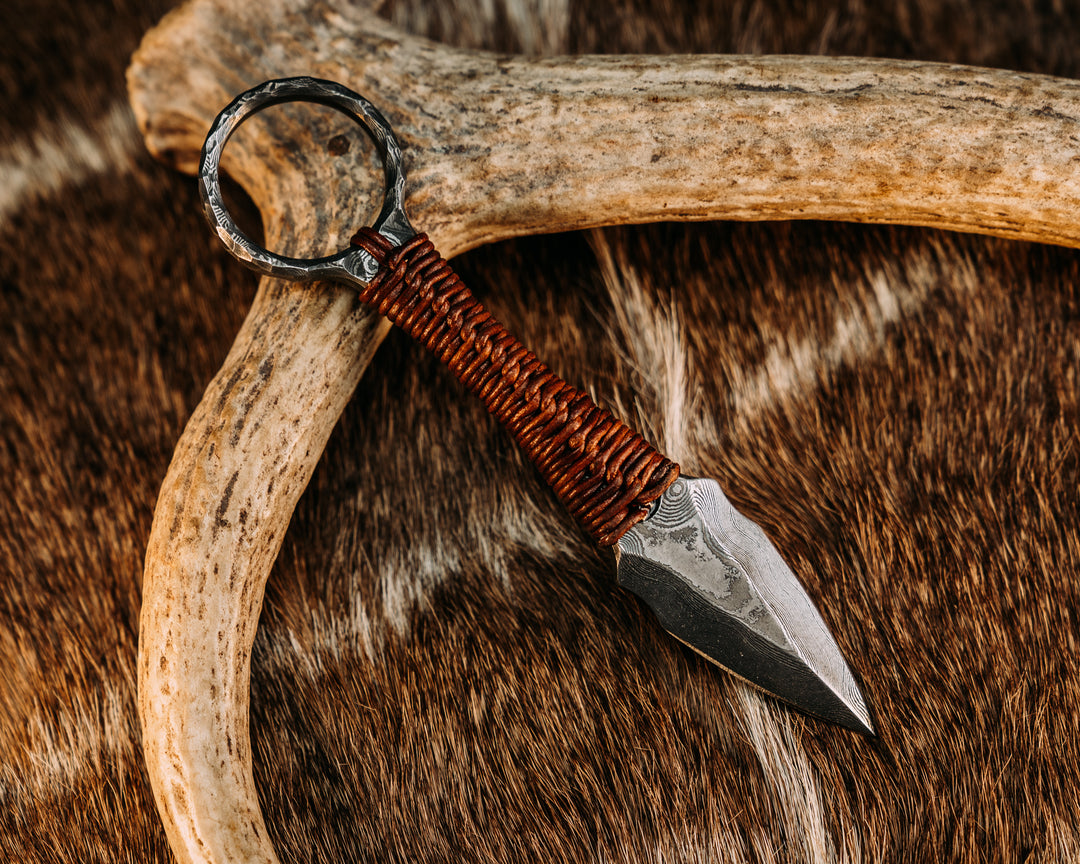 Ringstrike - Baker Forge Damascus, Leather Wrap