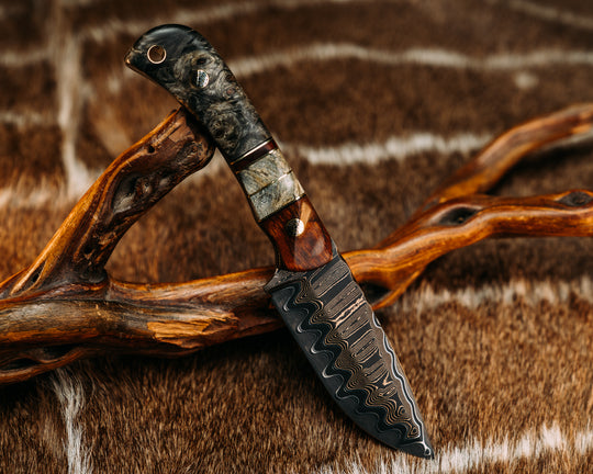 Cav Jr- Baker Forge Riptide Ladder BronzeMai- Desert Ironwood, Black G10 and Brass Pin Striping, Buckeye Burl and Desert Ironwood Split, Buckeye Burl, Mosaic Pins, Brass Lanyard Pin, Grooved Grip