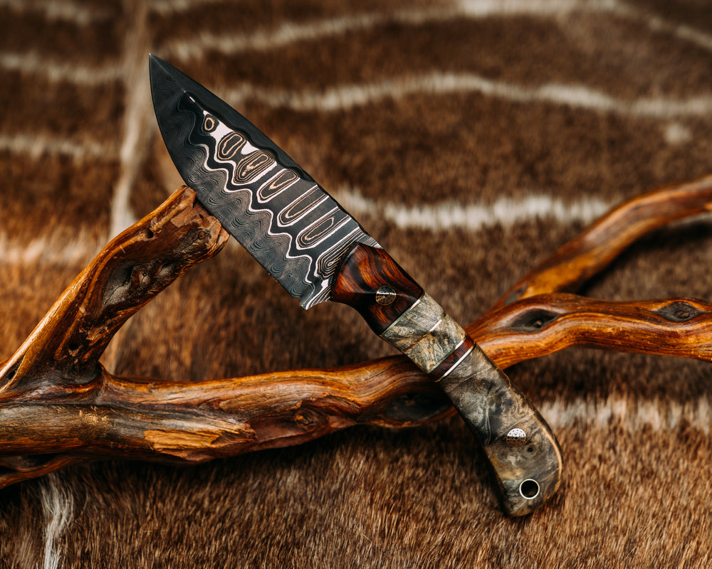 Cav Jr- Baker Forge Riptide Ladder BronzeMai- Desert Ironwood, Black G10 and Brass Pin Striping, Buckeye Burl and Desert Ironwood Split, Buckeye Burl, Mosaic Pins, Brass Lanyard Pin, Grooved Grip