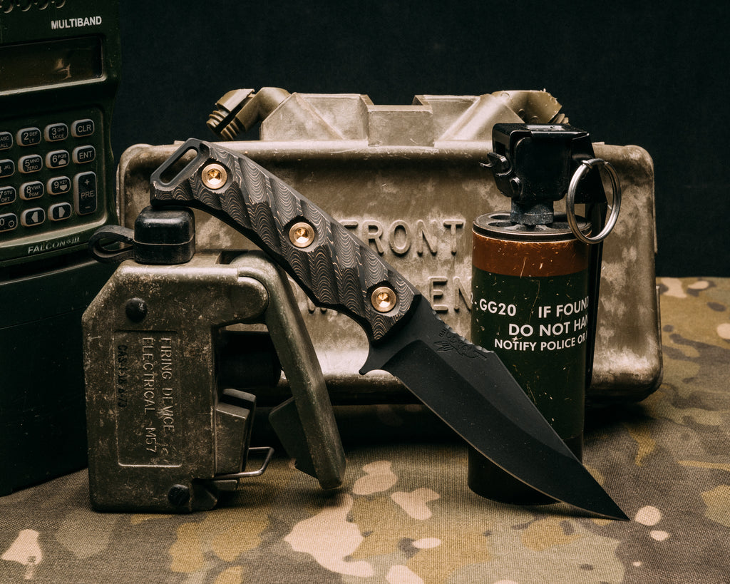 Tosahwi- Gold camo carbon, armor black cerakote, brass allen bolts, iron grip