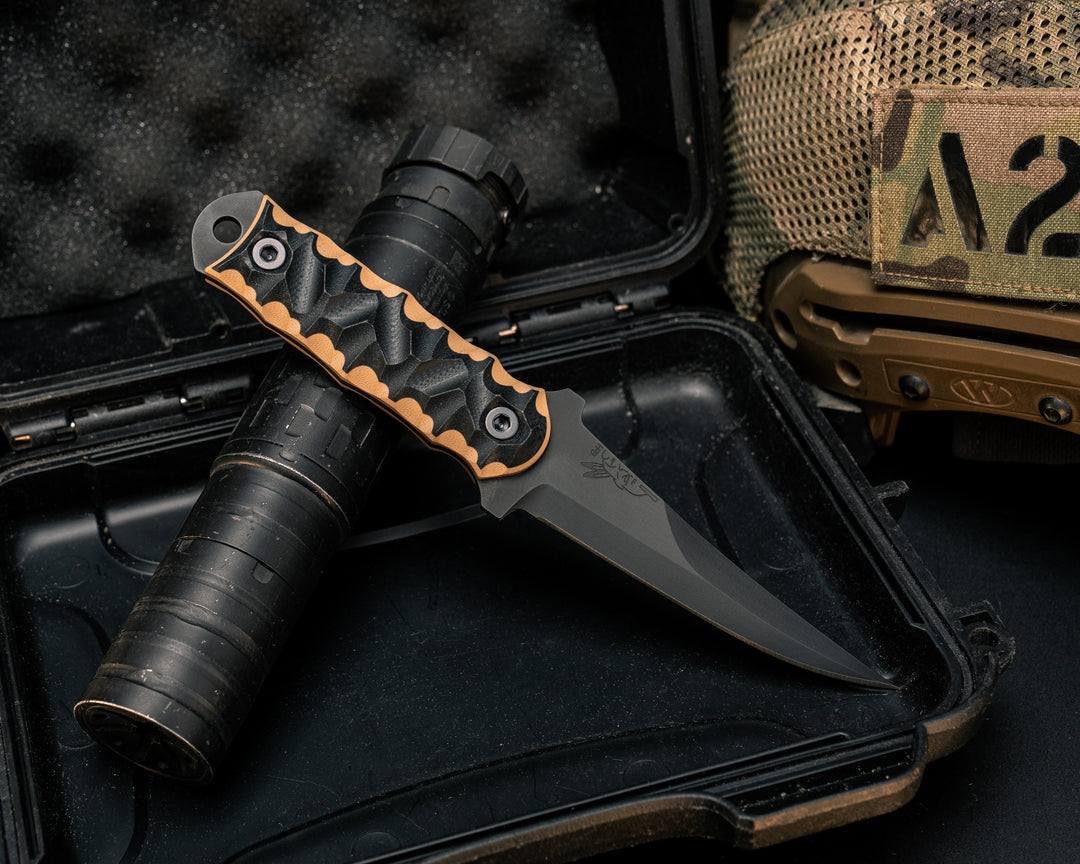 Combat Filet- Coyote & Black G10, Armor Black Cerakote, Allen Bolts, Textured Grip