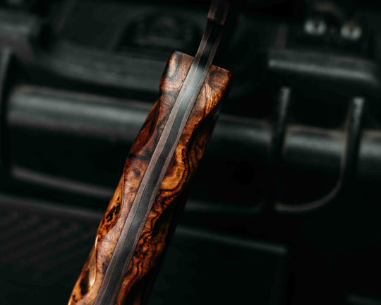 Bleeding Heart Hawk- Baker Forge Raindrop CopperMai- Desert Ironwood, Patriot Mosaic Pins, Textured Grip