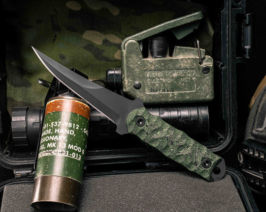 Combat Filet- Jungle Wear Carbon Fiber, Armor Black Cerakote, Allen Bolts, Textured Grip