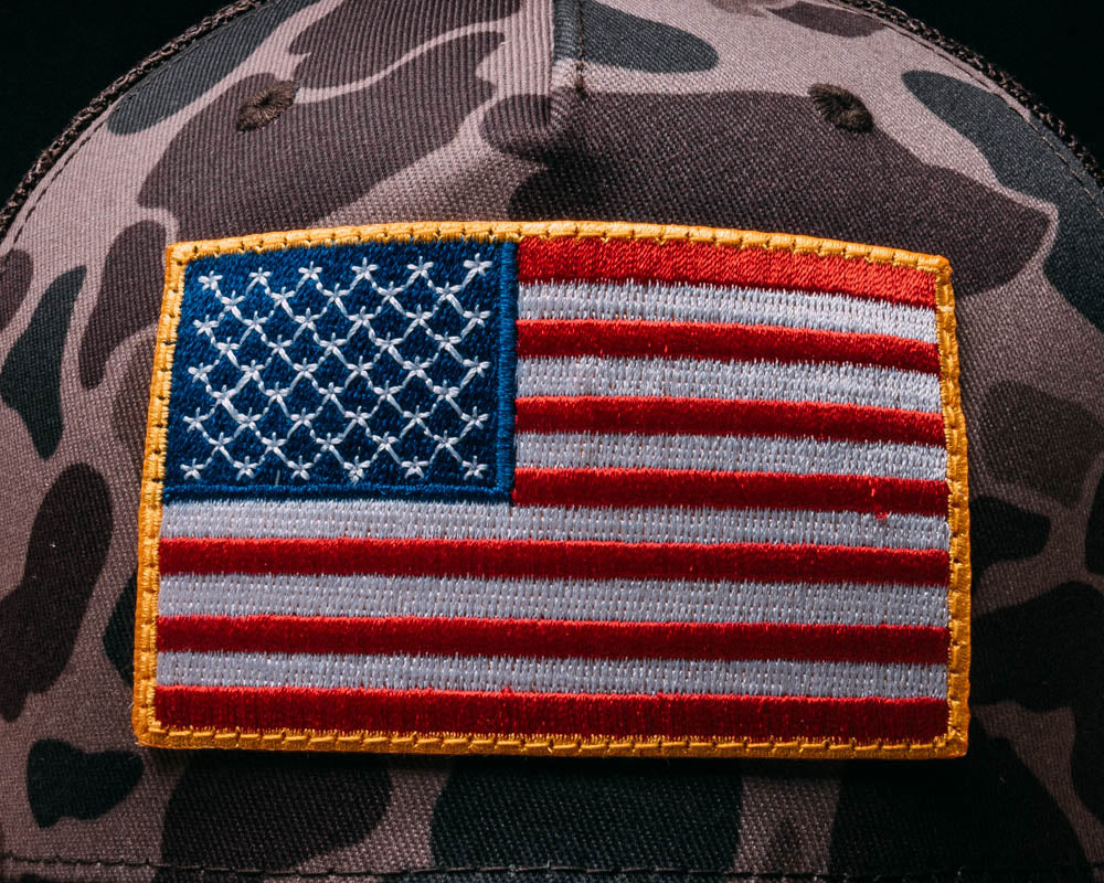 American Flag Duck Camo/Brown snap back