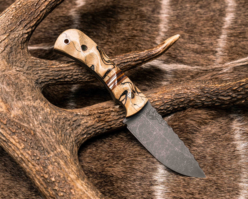 Cav Jr- Spalted Maple, Natural Canvas Micarta, Copper and Black G10 Split, Mosaic Pins, Copper Lanyard Pin, Textured Grip