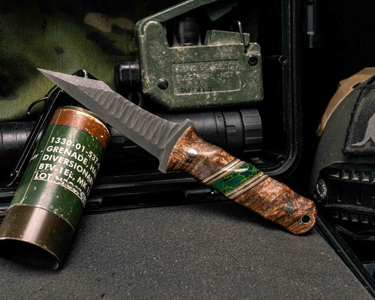Combat Dirt Nap- Mesquite, Black G10, Coyote G10 and Brass Pin Striping, Arizona Jade Tru-stone Split, Mosaic Pins, Brass Lanyard Pin, Textured Grip