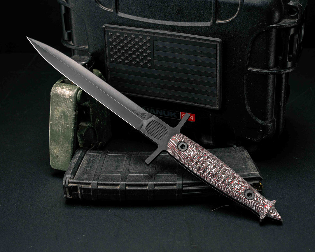 V-42 Dagger - Snow Fire Carbon Fiber, Armor Black Cerakote, Allen Bolts, Textured Grip
